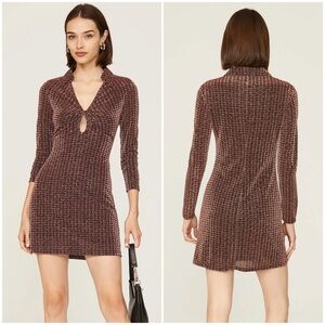 ASTR The Label Nia Copper Houndstooth Long Sleeve Mini Dress Size M